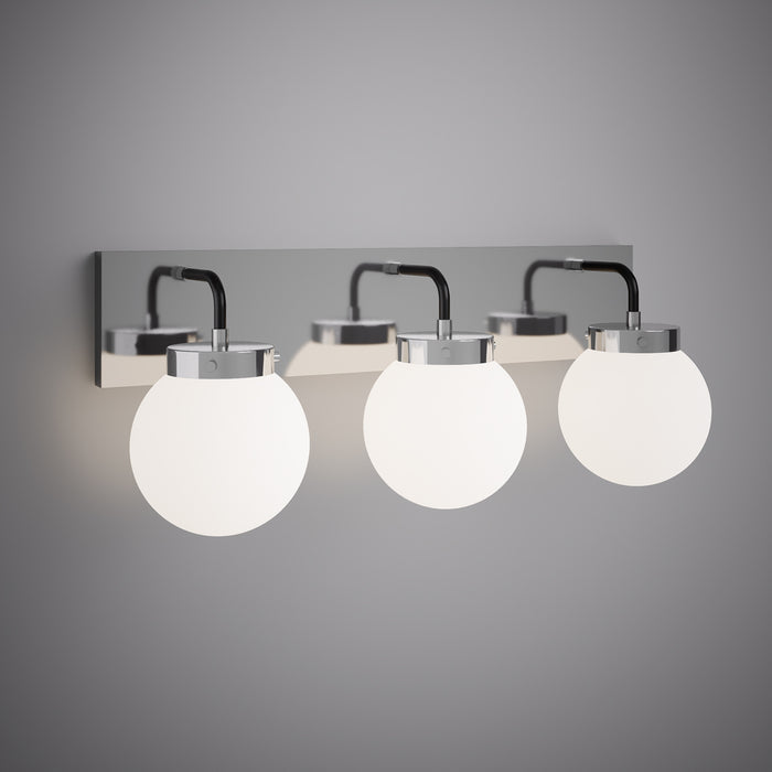 Polished Chrome/Black Bianca 3-Light Vanity Light  Opal Glass Dimmable