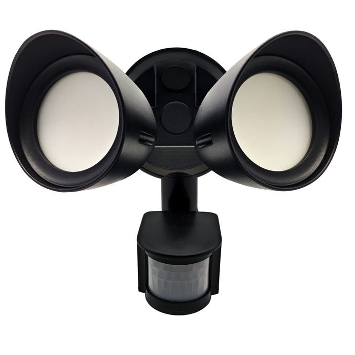 Black 24W 2-Head LED Outdoor Security Flood Light, 4000K, 2000 Lumens, 10.188-inch Dia x 11.625-inch L