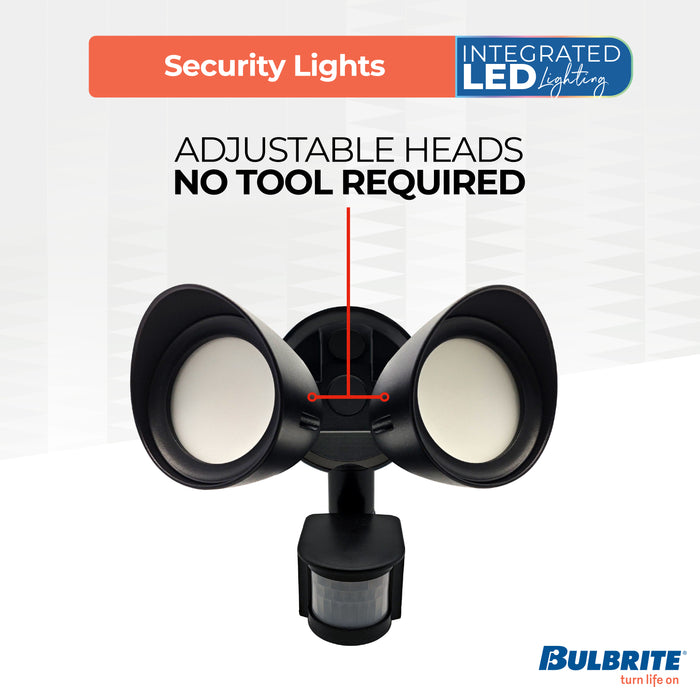 Black 24W 2-Head LED Outdoor Security Flood Light, 4000K, 2000 Lumens, 10.188-inch Dia x 11.625-inch L