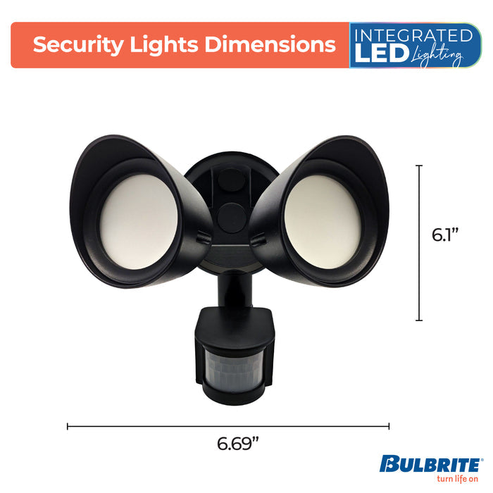Black 24W 2-Head LED Outdoor Security Flood Light, 4000K, 2000 Lumens, 10.188-inch Dia x 11.625-inch L