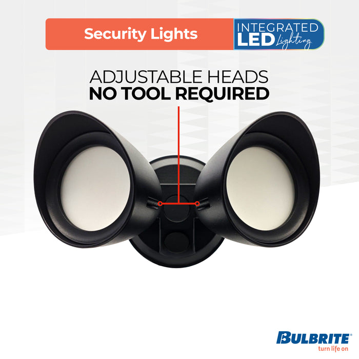 Black 24W 2-Head LED Outdoor Security Flood Light, 4000K, 2000 Lumens, 10.375-inch Dia x 5.859-inch L