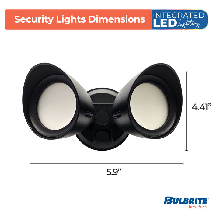 Black 24W 2-Head LED Outdoor Security Flood Light, 4000K, 2000 Lumens, 10.375-inch Dia x 5.859-inch L