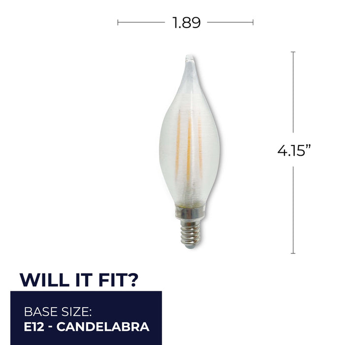 C11 4W Dimmable Satin Filament LED Light Bulb with E12 Base, 2700K, 350 Lumens, 4-Pack