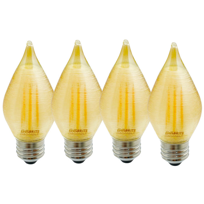 C15 4W Dimmable Amber Filament LED Light Bulb with E26 Base, 2100K, 250 Lumens, 4-Pack