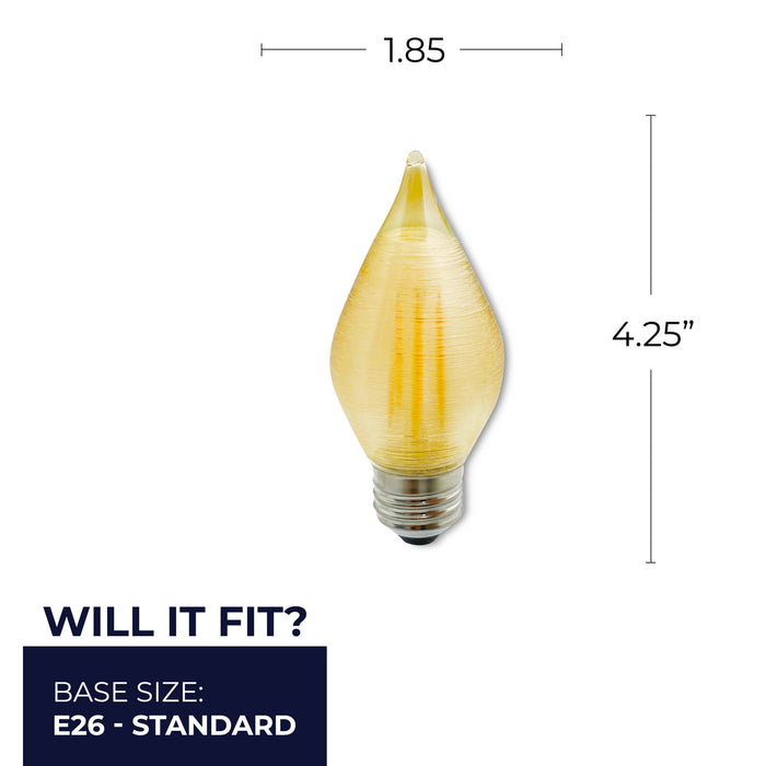 C15 4W Dimmable Amber Filament LED Light Bulb with E26 Base, 2100K, 250 Lumens, 4-Pack