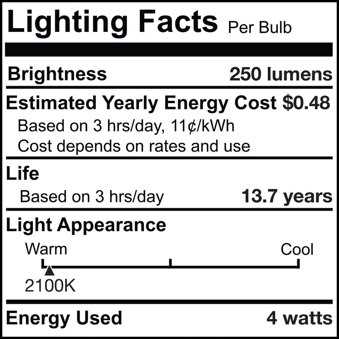 C15 4W Dimmable Amber Filament LED Light Bulb with E26 Base, 2100K, 250 Lumens, 4-Pack