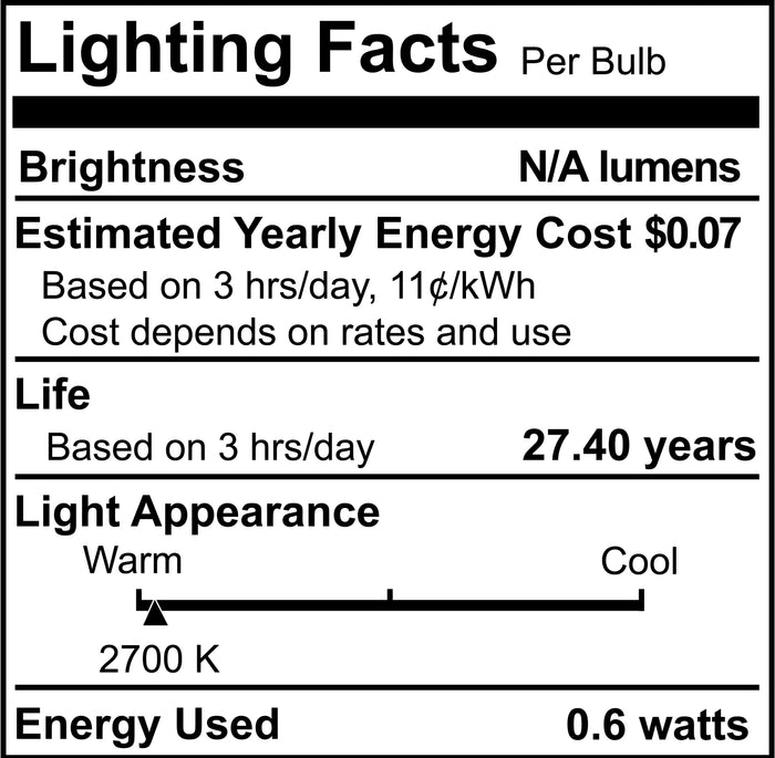 C7 0.6W Non-Dimmable Clear LED Light Bulb with E12 Base, 2700K, 25-Pack
