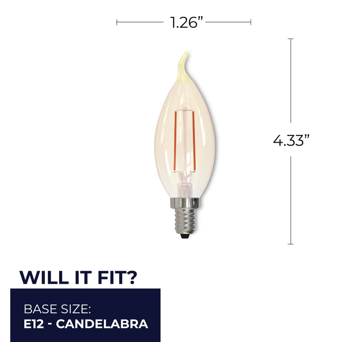 CA10 2.5W Dimmable Antique Filament LED Light Bulb with E12 Base, 2100K, 160 Lumens, 4-Pack
