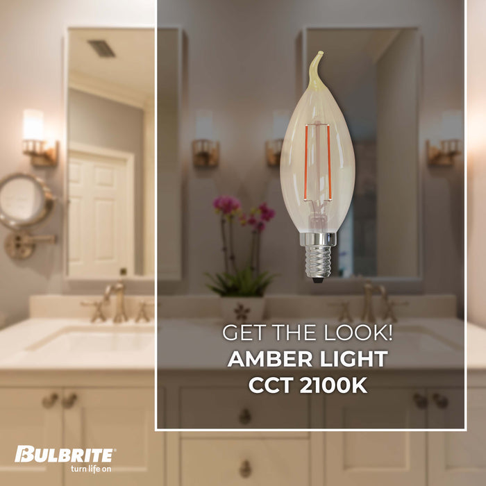 CA10 2.5W Dimmable Clear Filament LED Light Bulb with E12 Base, 2100K, 160 Lumens, 6-Pack