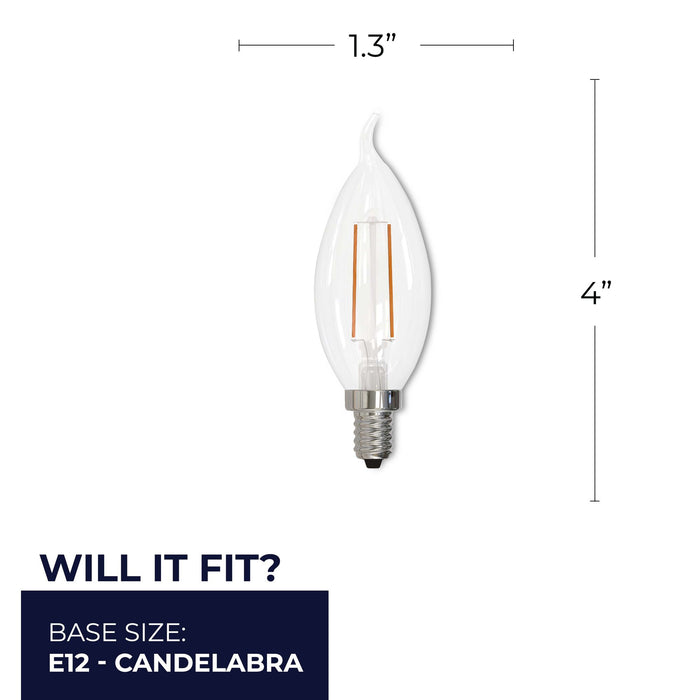 CA10 2.5W Dimmable Clear Filament LED Light Bulb with E12 Base, 2700K, 250 Lumens, 4-Pack