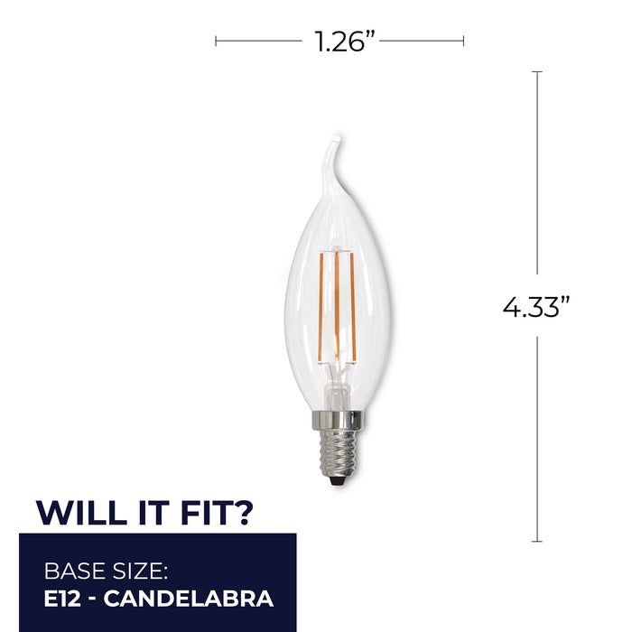 CA10 4.5W Dimmable Clear Filament LED Light Bulb with E12 Base, 2700K, 350 Lumens, 4-Pack