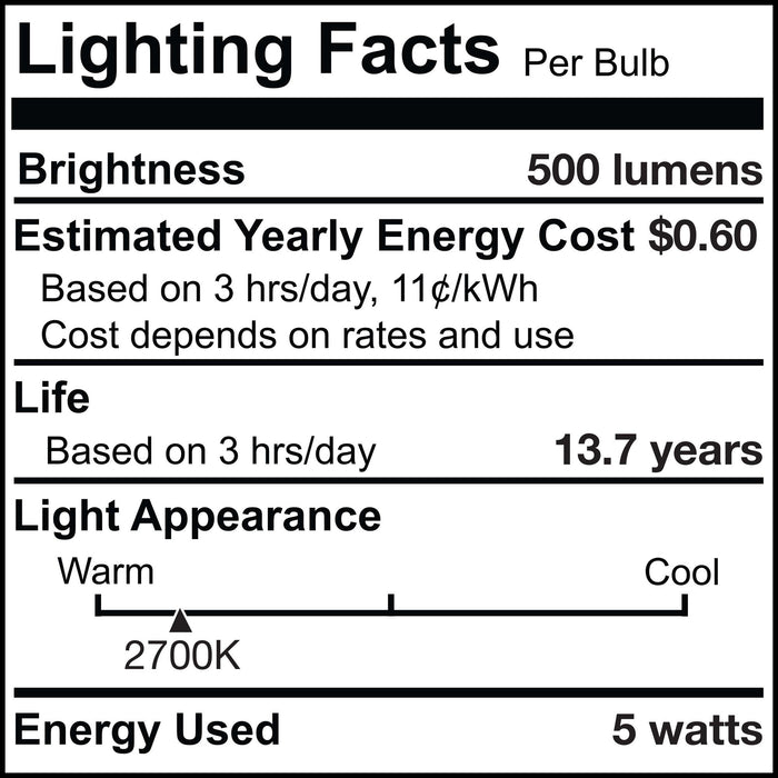 CA10 5W Dimmable Clear Filament LED Light Bulb with E12 Base, 2700K, 500 Lumens, 4-Pack