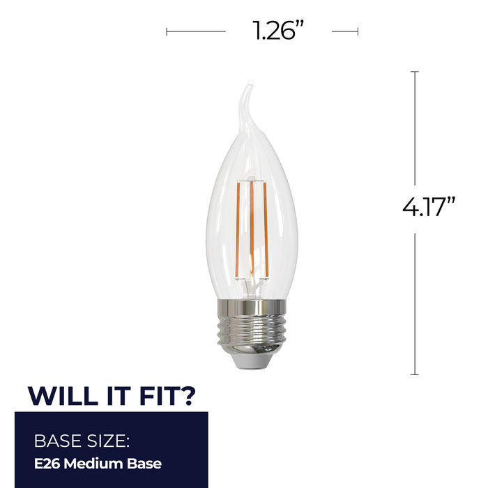 CA10 5W Dimmable Clear Filament LED Light Bulb with E26 Base, 2700K, 500 Lumens, 4-Pack