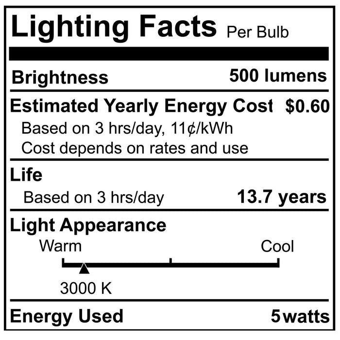 CA10 5W Dimmable Clear Filament LED Light Bulb with E26 Base, 3000K, 500 Lumens, 4-Pack