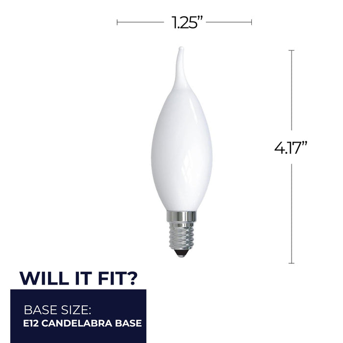 CA10 5W Dimmable Milky Filament LED Light Bulb with E12 Base, 2700K, 500 Lumens, 4-Pack