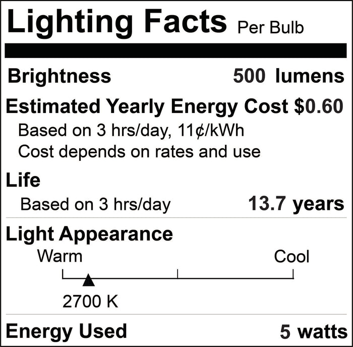 CA10 5W Dimmable Milky Filament LED Light Bulb with E12 Base, 2700K, 500 Lumens, 4-Pack