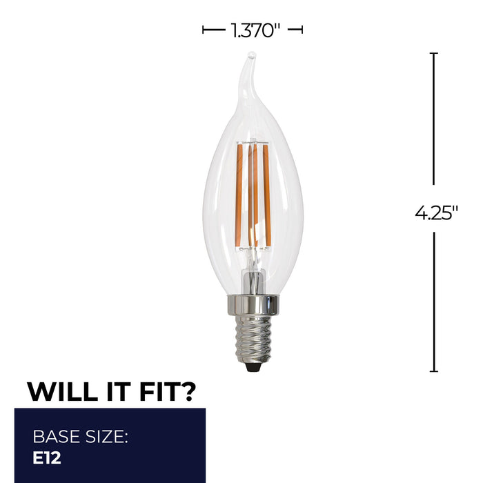 CA10 6.5W Dimmable Clear Filament LED Light Bulb with E12 Base, 2700K, 750 Lumens, 4-Pack