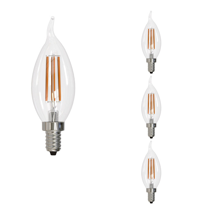 CA10 6.5W Dimmable Clear Filament LED Light Bulb with E12 Base, 3000K, 750 Lumens, 4-Pack