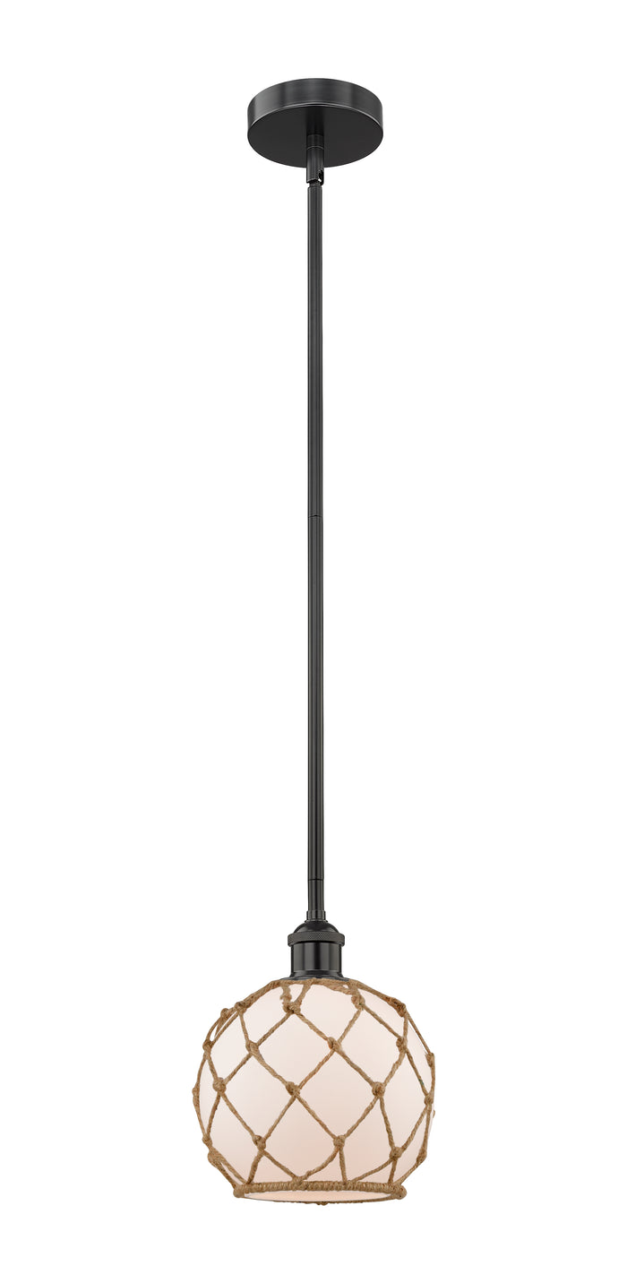 Matte Black / White Glass with Brown Rope