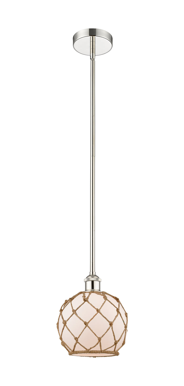 Polished Nickel / White Glass with Brown Rope