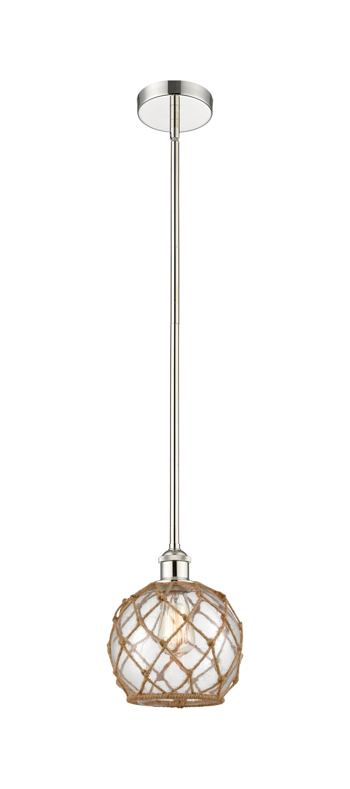 Polished Nickel / Clear Glass with Brown Rope