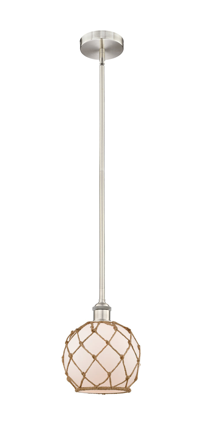Brushed Satin Nickel / White Glass with Brown Rope