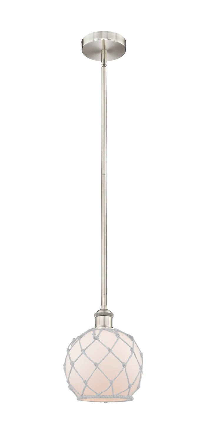 Brushed Satin Nickel / White Glass with White Rope