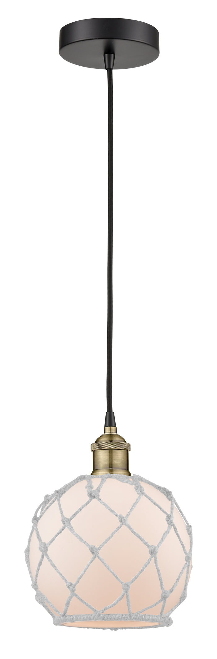 Black Antique Brass / White Glass with White Rope