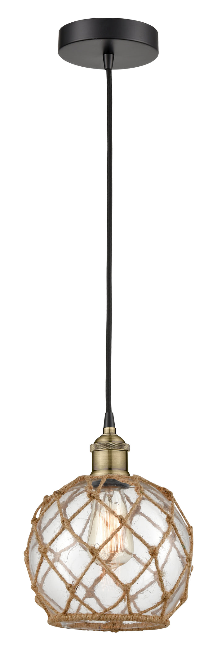 Black Antique Brass / Clear Glass with Brown Rope