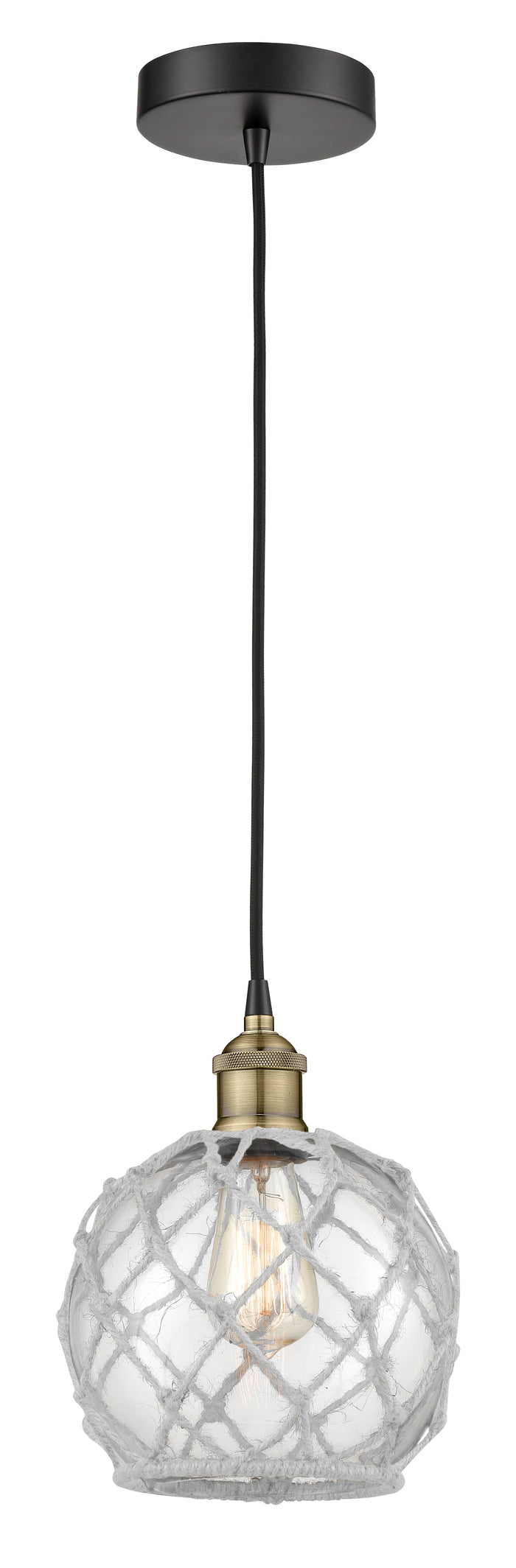 Black Antique Brass / Clear Glass with White Rope