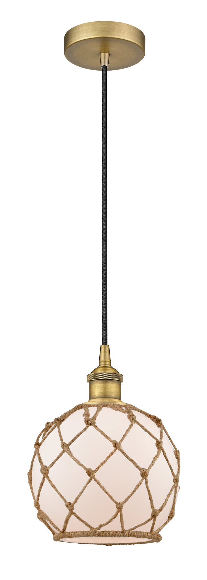 Brushed Brass / White Glass with Brown Rope