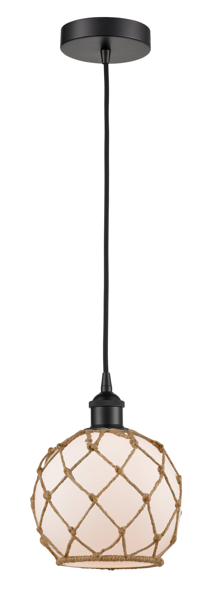 Matte Black / White Glass with Brown Rope