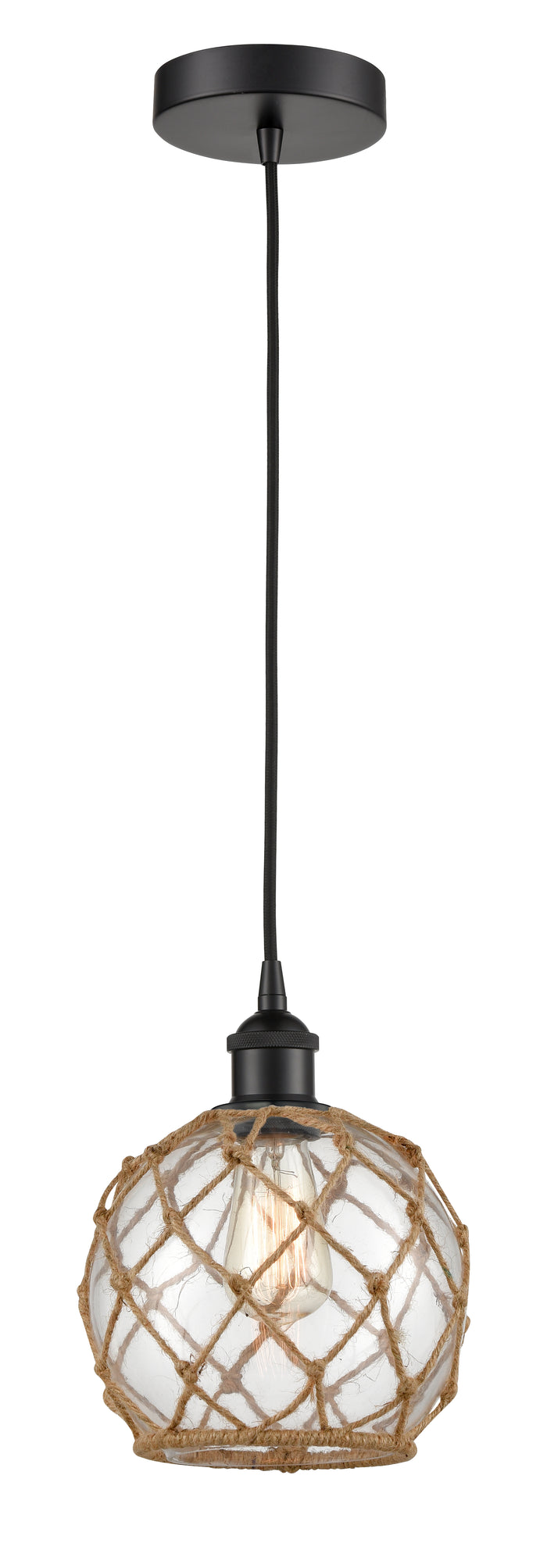 Matte Black / Clear Glass with Brown Rope