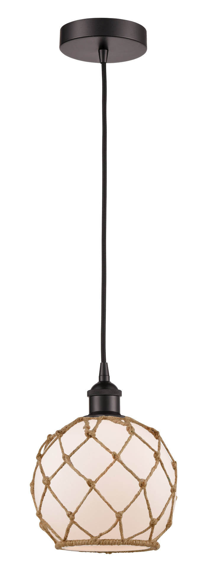 Oil Rubbed Bronze / White Glass with Brown Rope