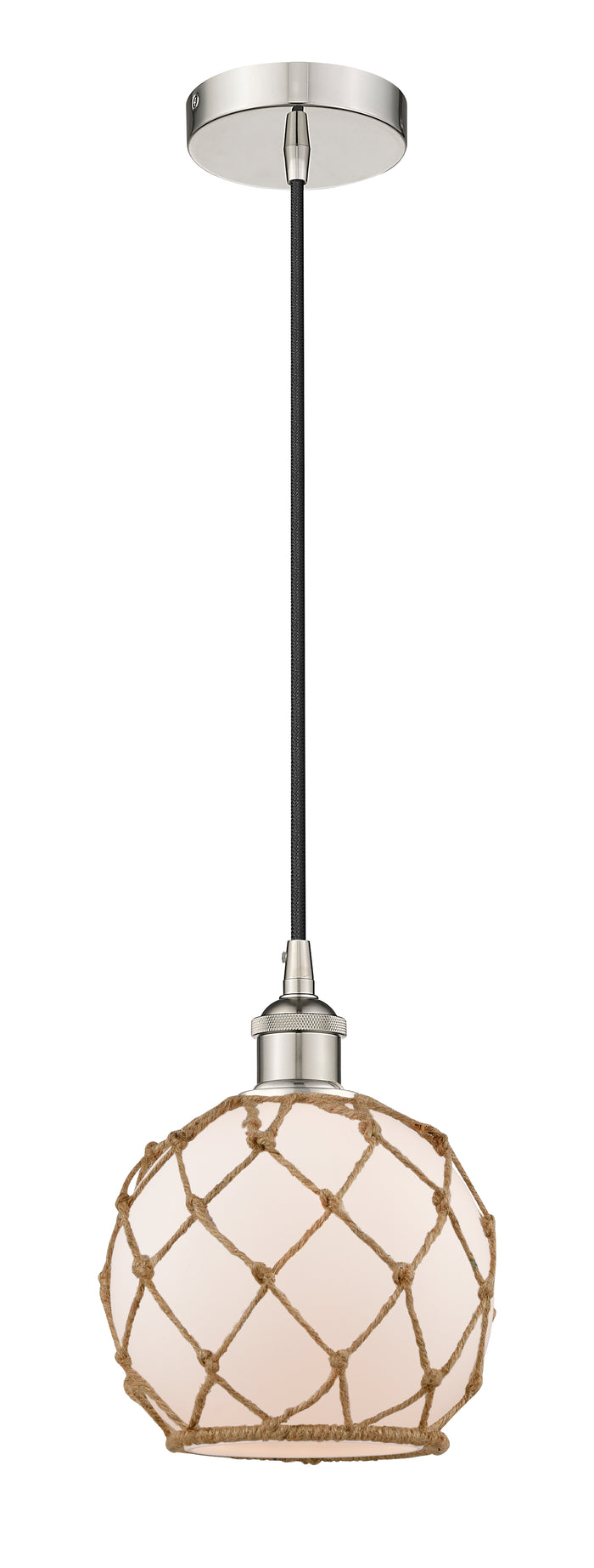 Polished Nickel / White Glass with Brown Rope