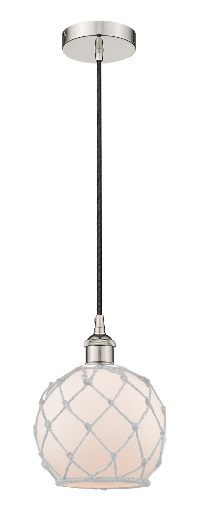 Polished Nickel / White Glass with White Rope