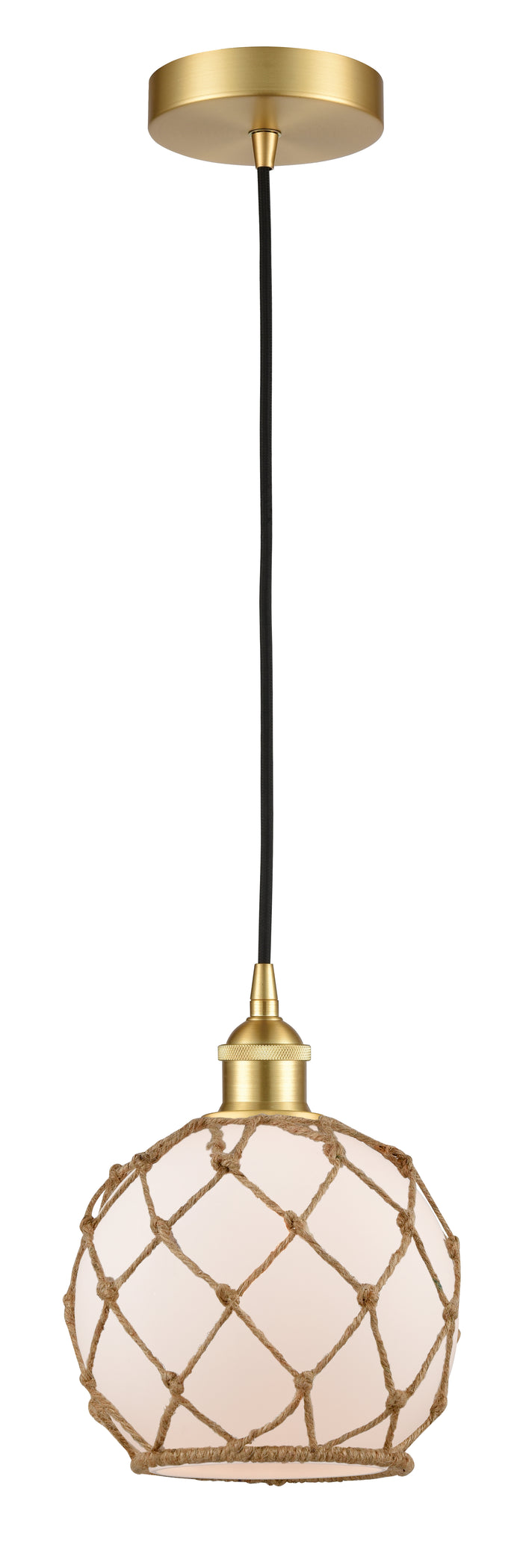 Satin Gold / White Glass with Brown Rope