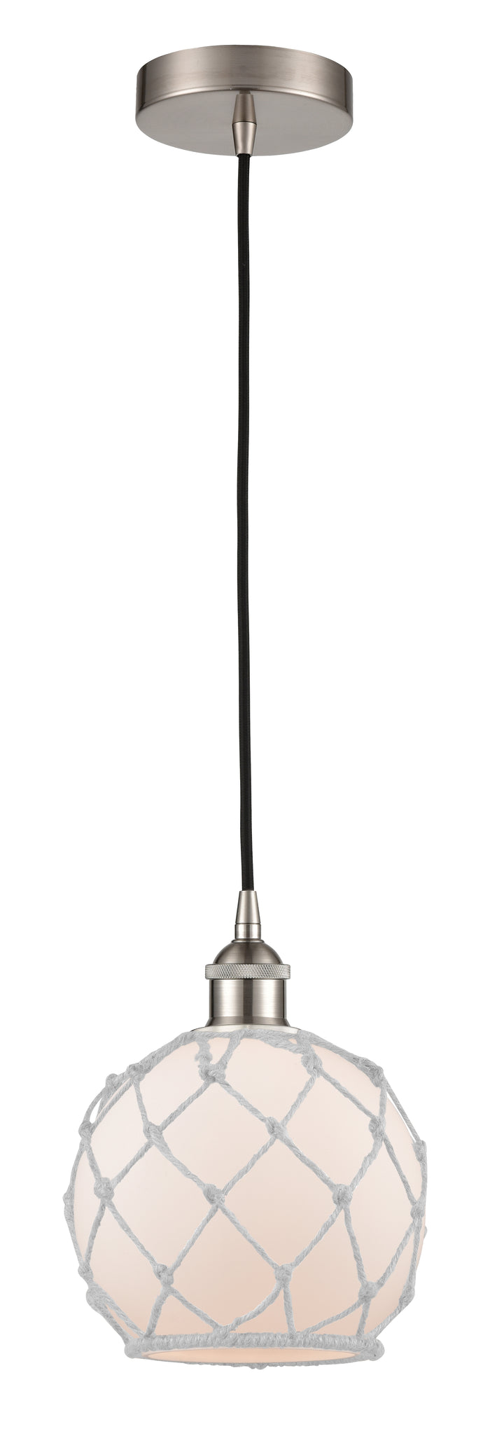 Brushed Satin Nickel / White Glass with White Rope