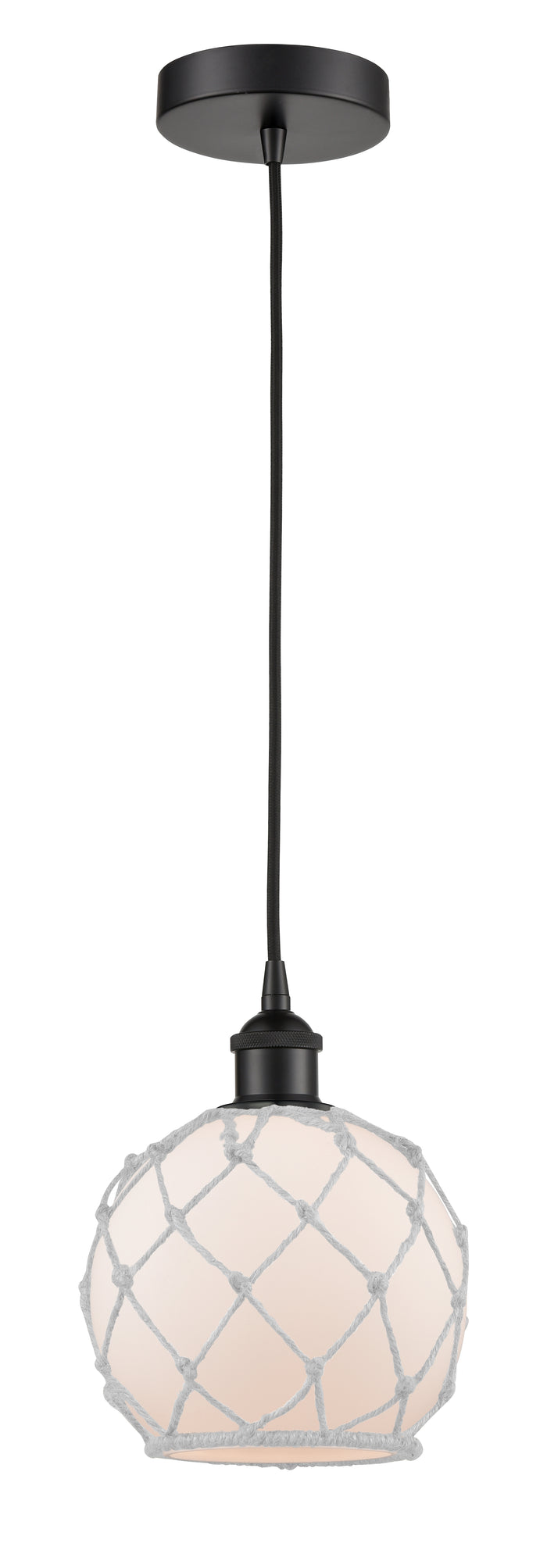 Matte Black / White Glass with White Rope