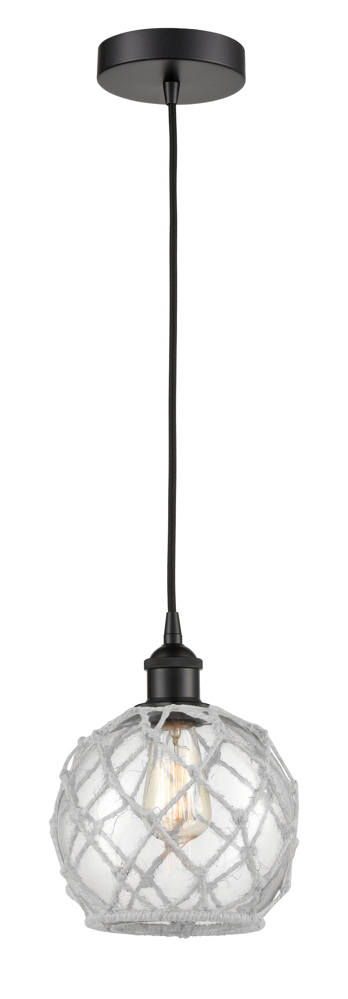 Matte Black / Clear Glass with White Rope