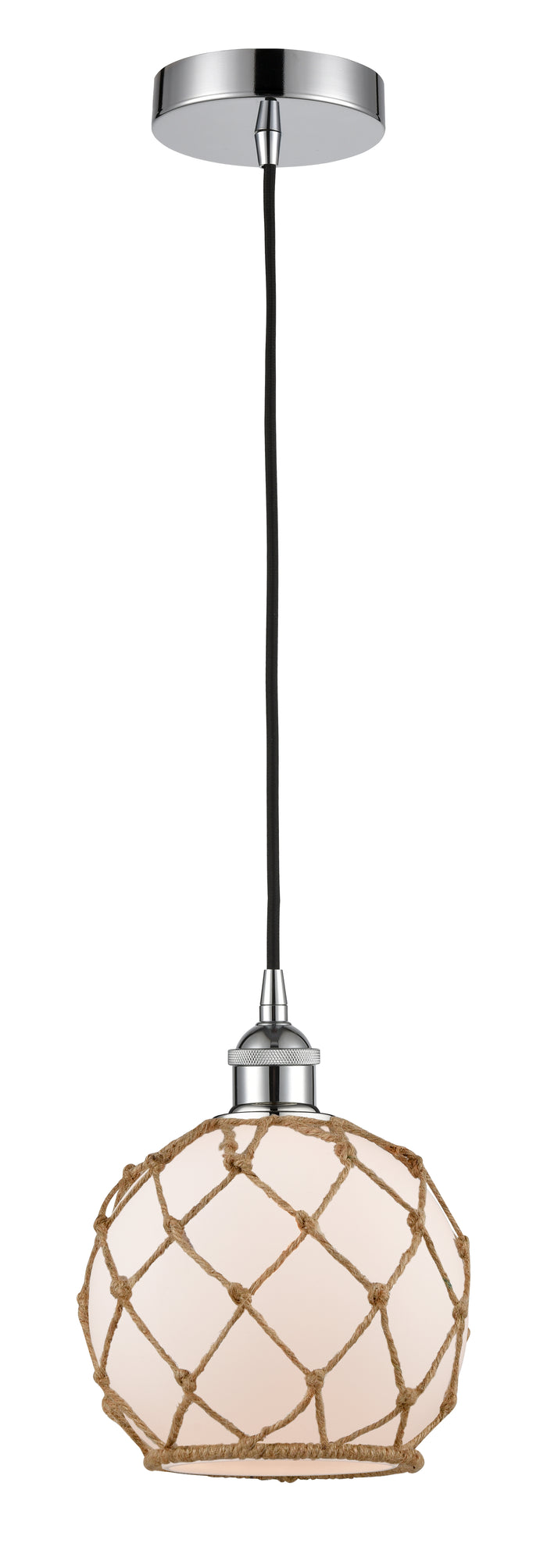 Polished Chrome / White Glass with Brown Rope