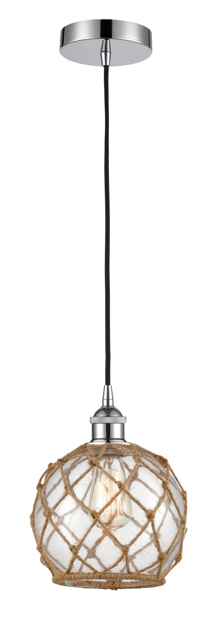 Polished Chrome / Clear Glass with Brown Rope