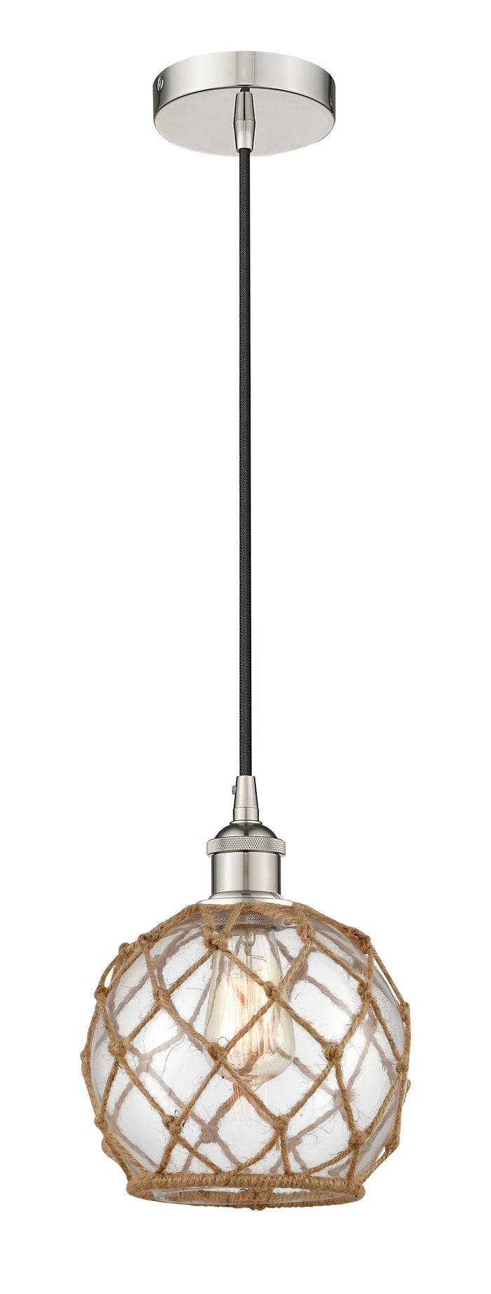 Polished Nickel / Clear Glass with Brown Rope