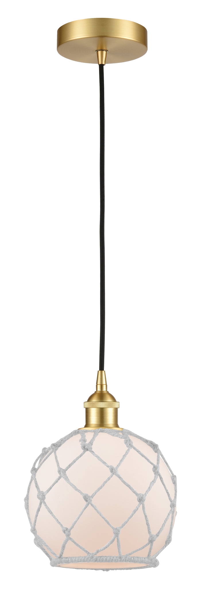 Satin Gold / White Glass with White Rope