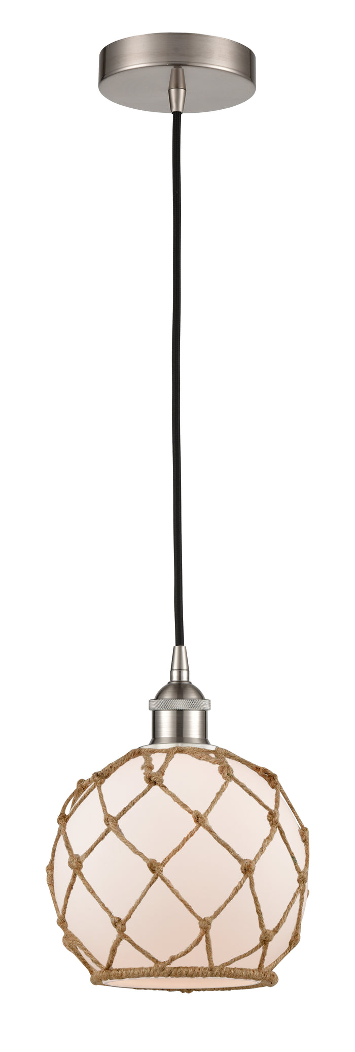 Brushed Satin Nickel / White Glass with Brown Rope