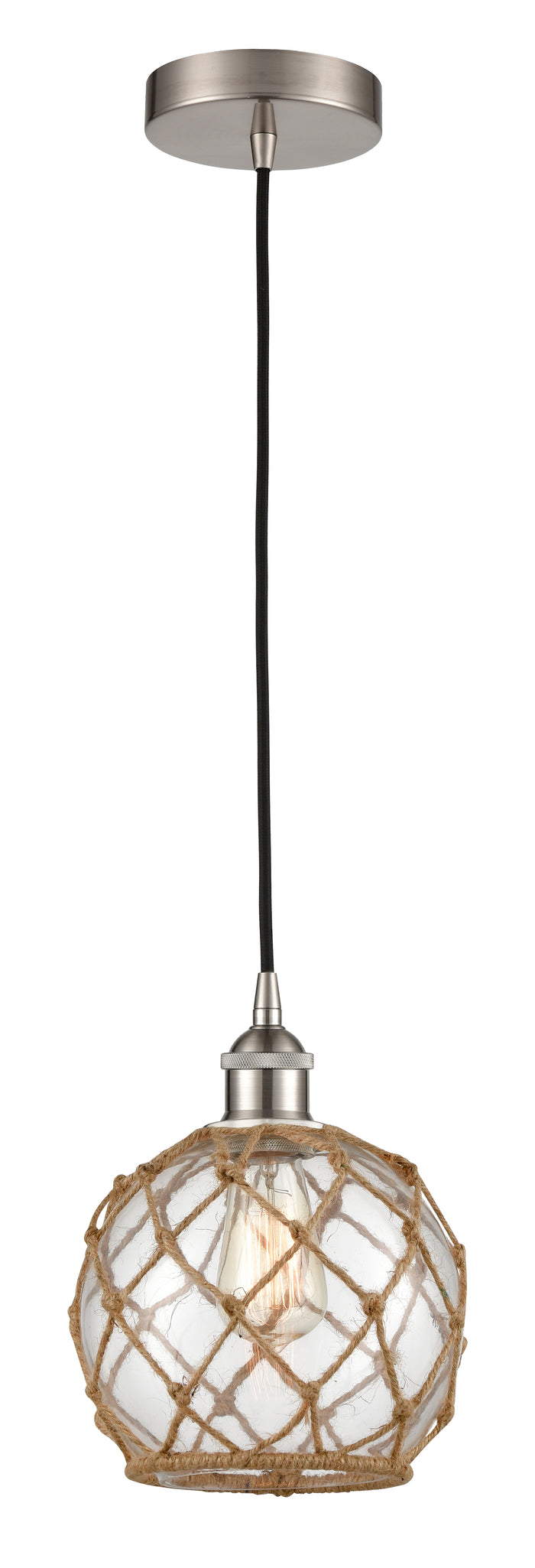 Brushed Satin Nickel / Clear Glass with Brown Rope