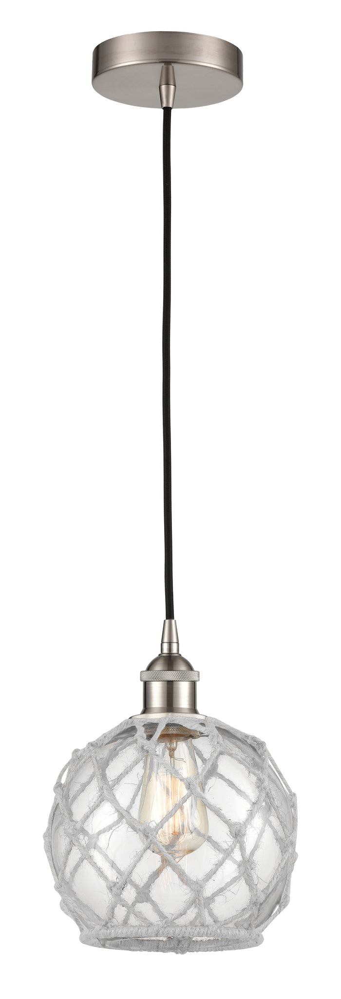 Brushed Satin Nickel / Clear Glass with White Rope