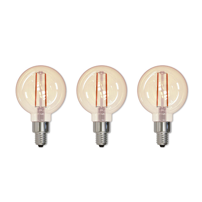 G16 2.5W Dimmable Antique Filament LED Light Bulb with E12 Base, 2100K, 160 Lumens, 3-Pack