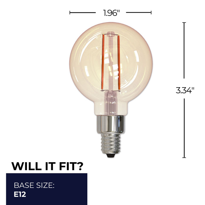 G16 2.5W Dimmable Antique Filament LED Light Bulb with E12 Base, 2100K, 160 Lumens, 4-Pack