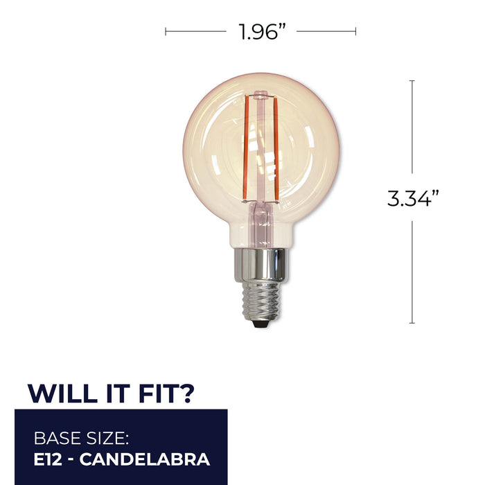 G16 2.5W Dimmable Antique Filament LED Light Bulb with E12 Base, 2100K, 160 Lumens, 3-Pack